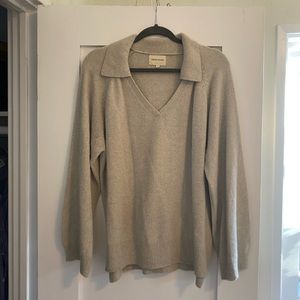 LouLou Studios Wool Blend V Neck Collared Sweater